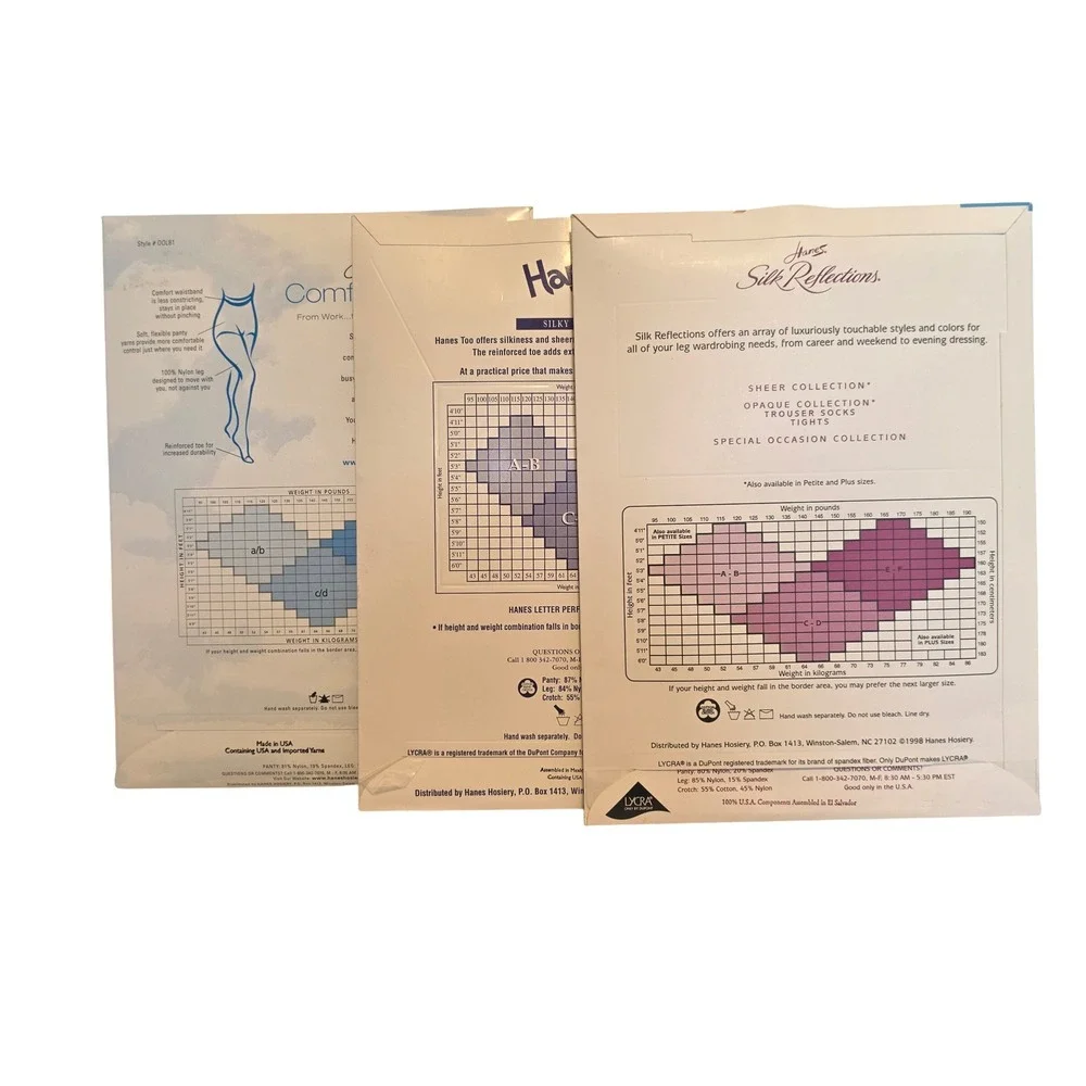 Vintage Hanes Pantyhose Bundle 3pk Silk Reflections ComfortMatters Size EF Black